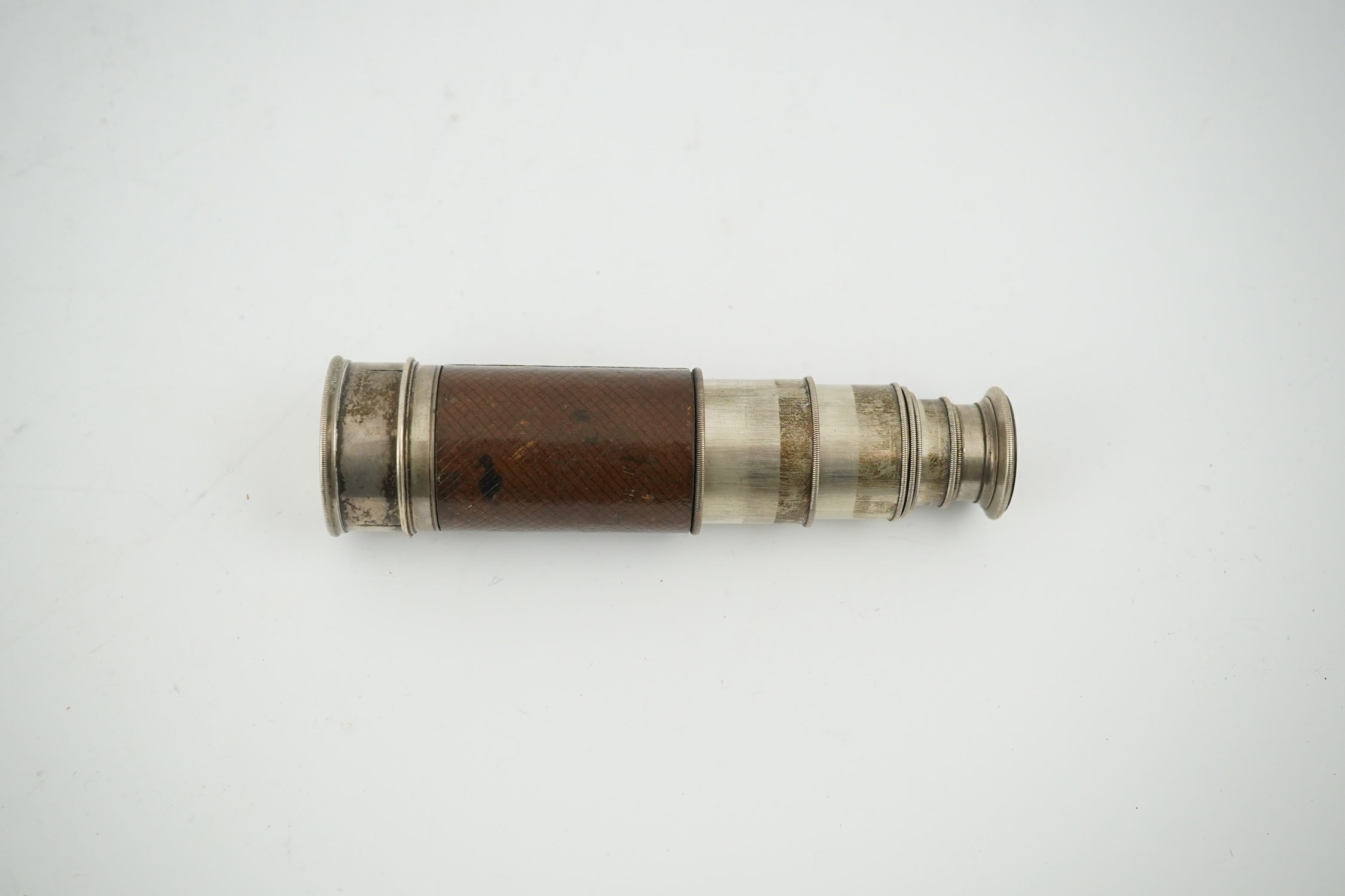 An unusual Victorian hallmarked silver five draw telescope signed 'Charles Dixey, Optician to the Queen, New Bond Street, London', 26cm fully extended. Condition - good